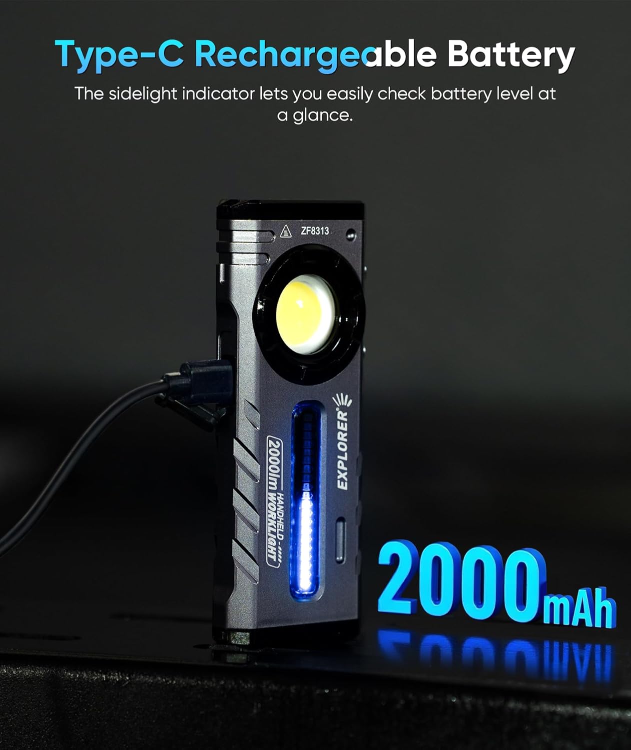 ZF8313 Rechargeable Flashlight, Magnetic EDC Flashlight Rechargeable, 2000 Lumens LED Flashlight with RGB and UV Lighting Source for Outdoor, Car Repairing