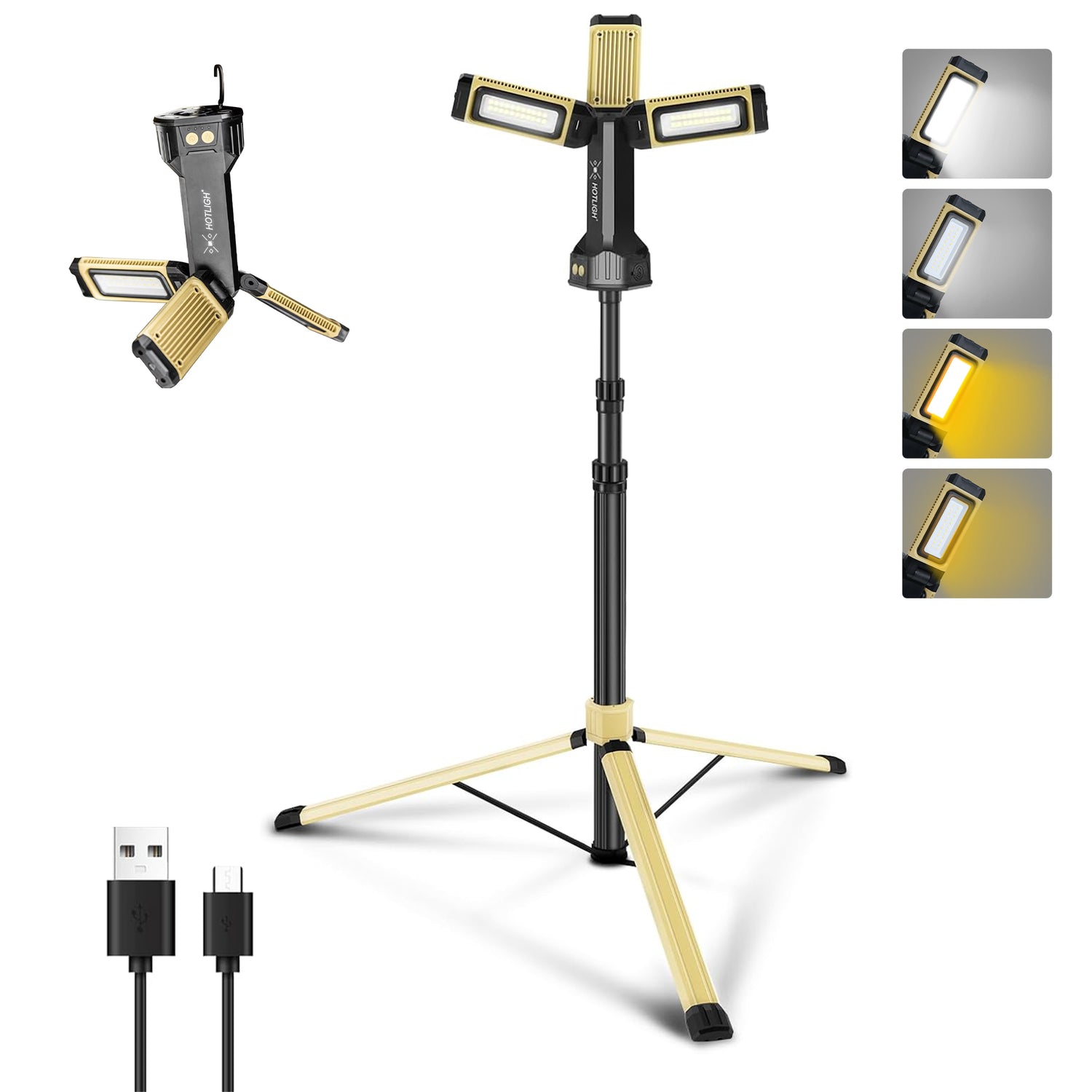 HOTLIGH Led Work Light - 5000 Lumen Rechargeable Work Light with Stand 67" Tripod, Mechanic Light with 270° Rotate Foldable Design, Camp Light for Car Repairing/Off-road Camping