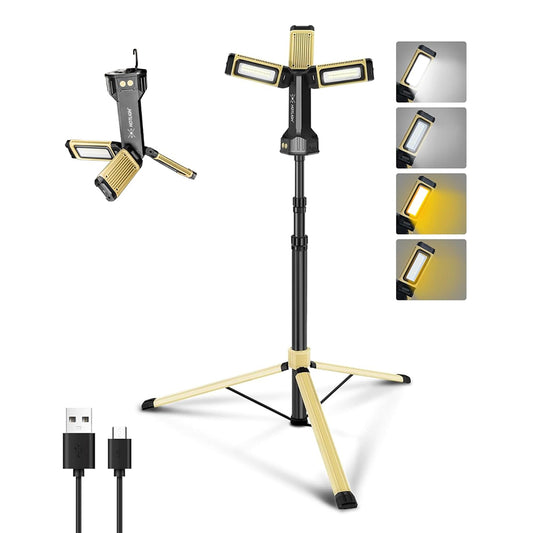 HOTLIGH Led Work Light - 5000 Lumen Rechargeable Work Light with Stand 67" Tripod, Mechanic Light with 270° Rotate Foldable Design, Camp Light for Car Repairing/Off-road Camping