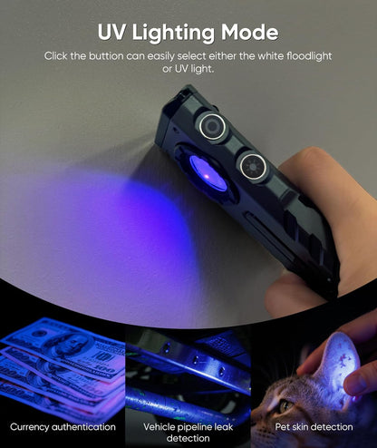 ZF8313 Rechargeable Flashlight, Magnetic EDC Flashlight Rechargeable, 2000 Lumens LED Flashlight with RGB and UV Lighting Source for Outdoor, Car Repairing